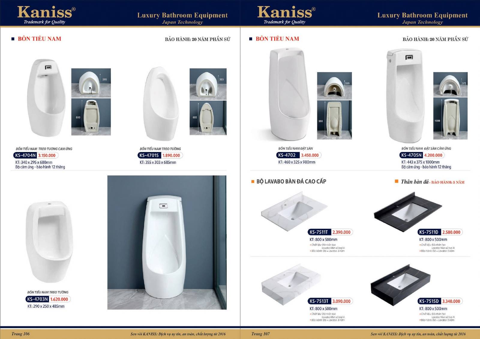 Catalogue và Bảng giá Thiết bị vệ sinh KANISS mới nhất /Page 54